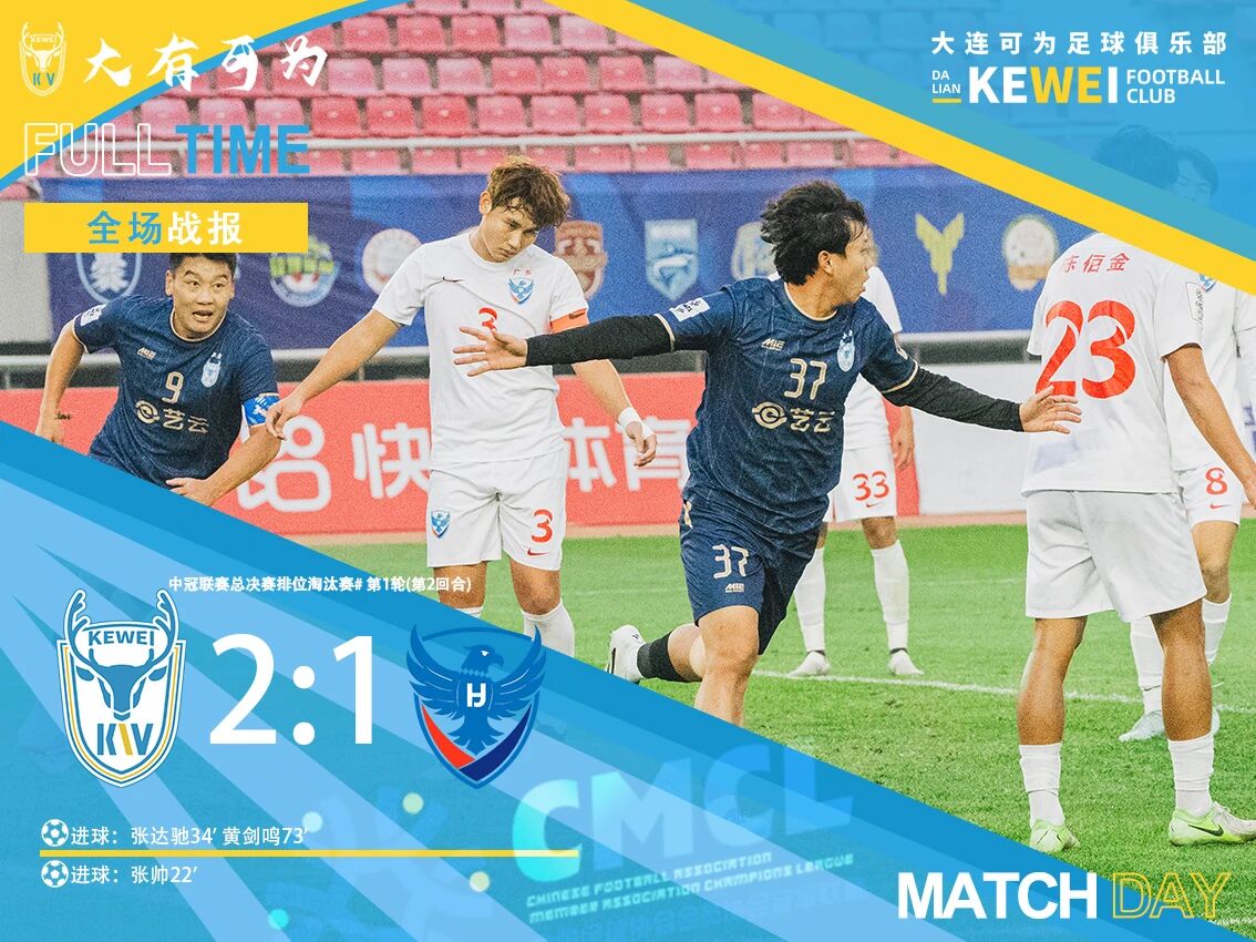สกอร์รวม4-1เพื่อผ่านเข้ารอบ! ต้าเหลียนสามารถเอาชนะหวู่หัวฮัวจิง 2-1 และเผชิญหน้ากับฉงชิ่งในรอบต่อไป